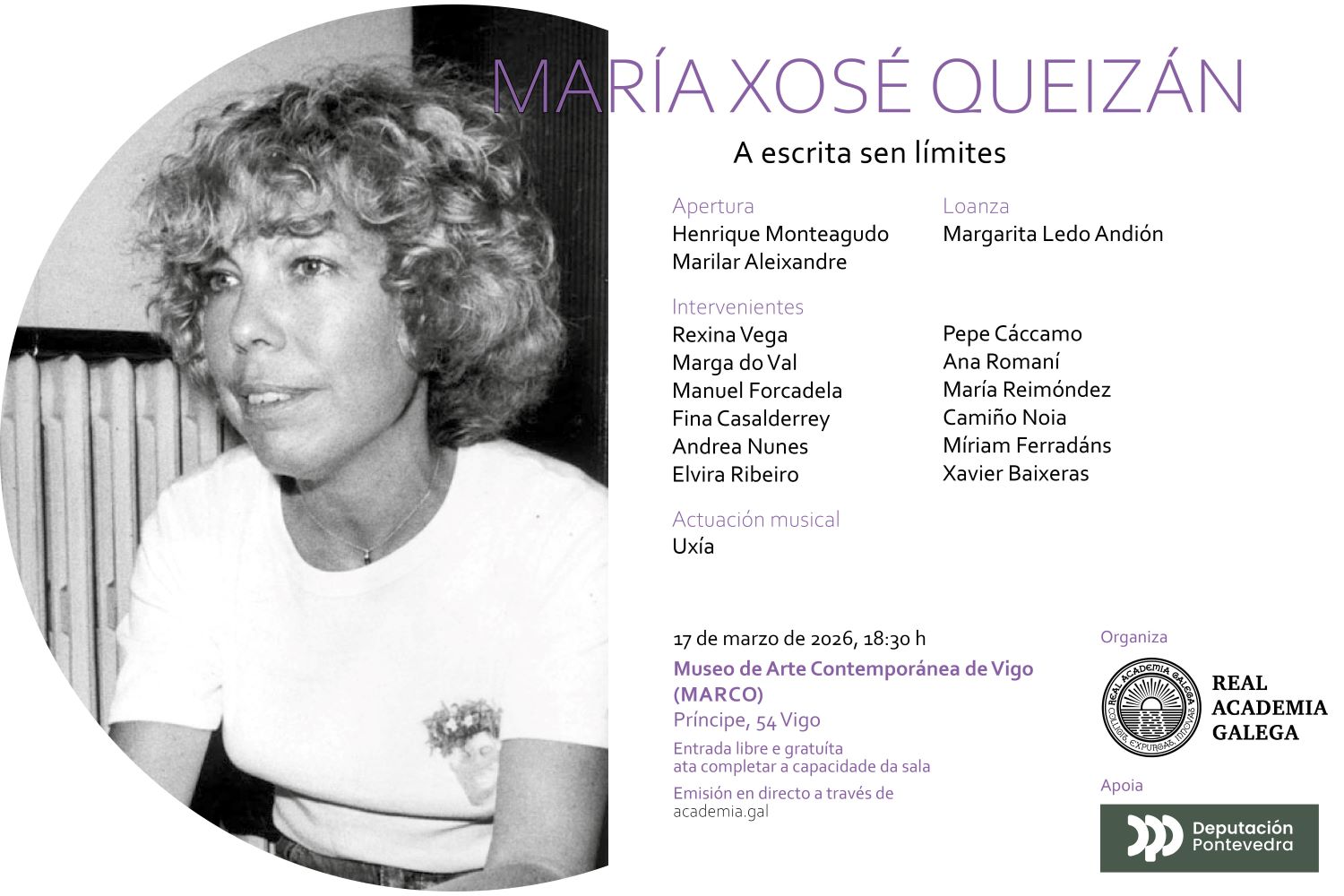 O Día da Poesía celebra a escrita sen límites de María Xosé Queizán