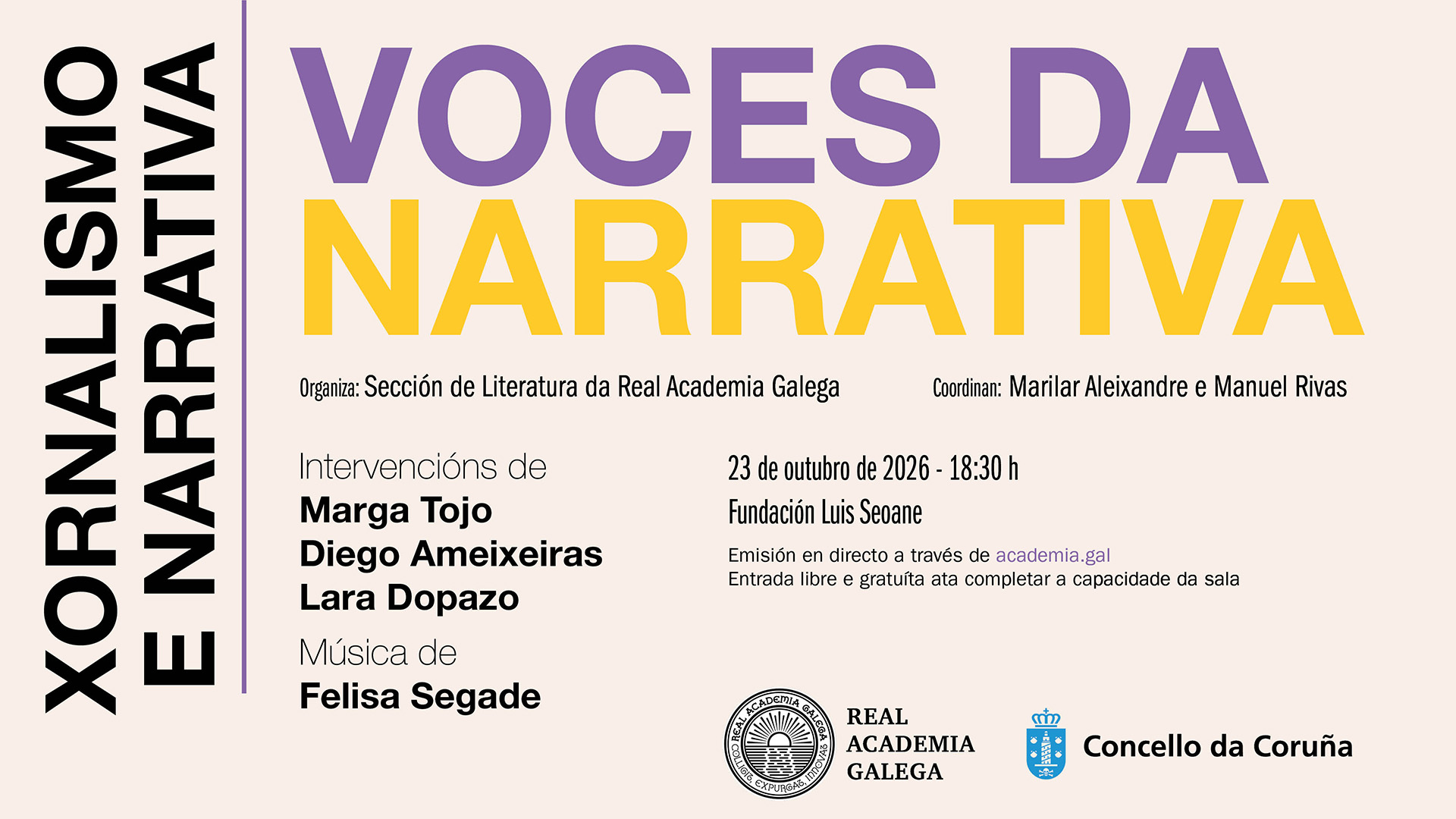 O ciclo 'Voces da narrativa' abordará a creación literaria e o xornalismo