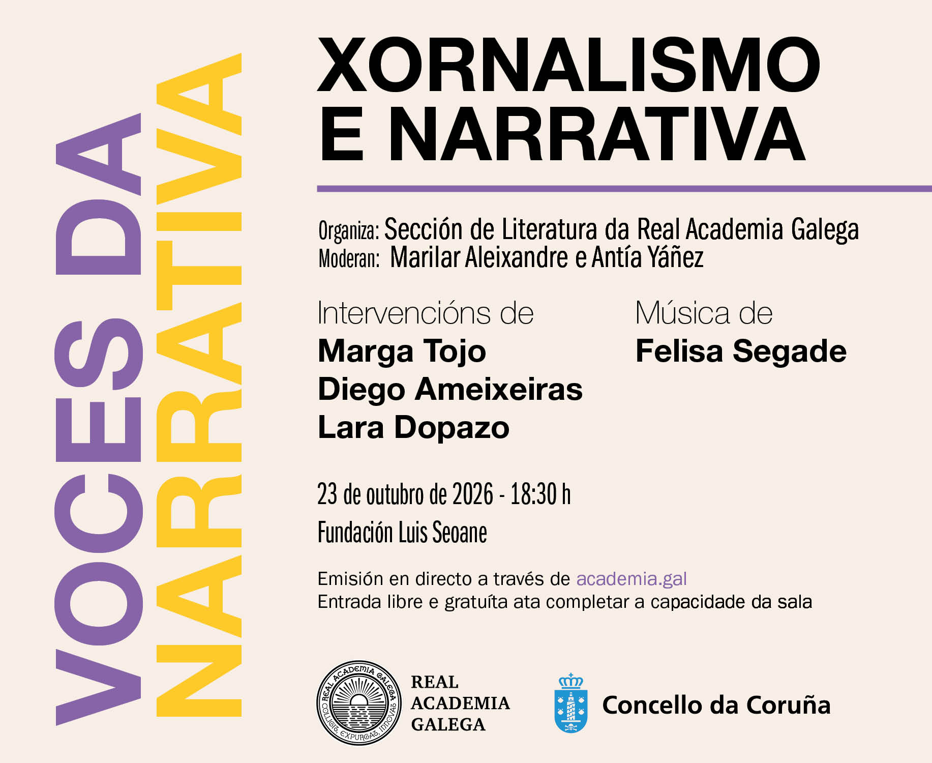 'Voces da narrativa' aborda este venres a creación literaria e o xornalismo