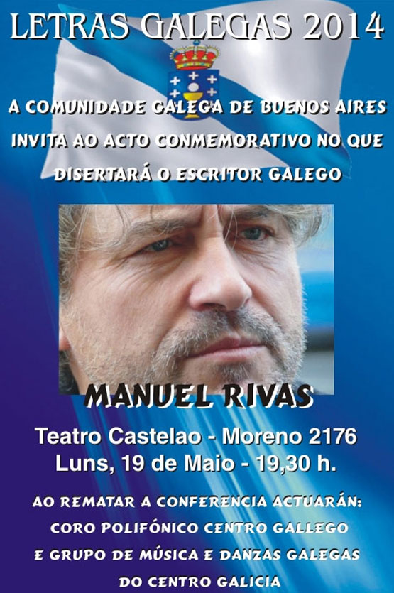 Cartel do Centro Gallego de Bos Aires con Manuel Rivas