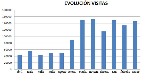 Gráfico da evolución anual do número de visitas á páxina