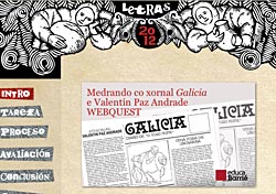 Captura de pantalla da portada do webQuest sobre o xornal Galicia