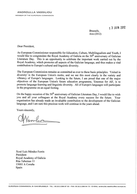 Carta da Comisaria Europea, Androulla Vassiliou