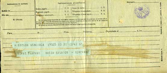 Telegrama enviado por Göran Bjorkman