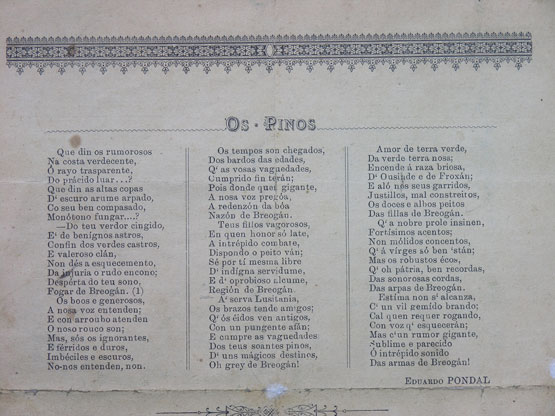 Texto de Os Pinos, himno galego